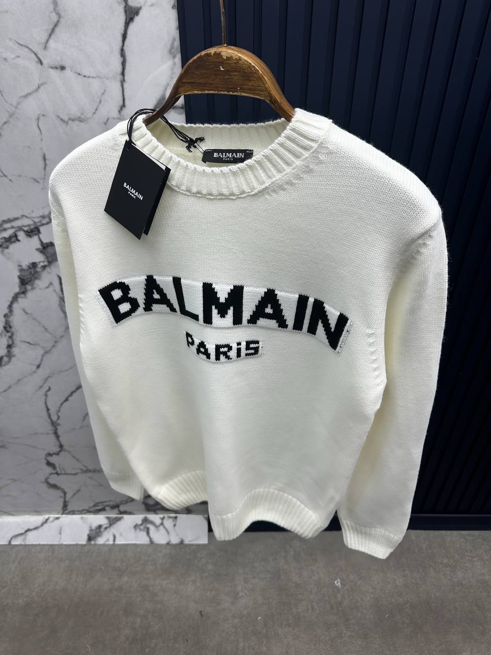 Blmain Bisiklet Yaka Triko Sweatshirt-Beyaz