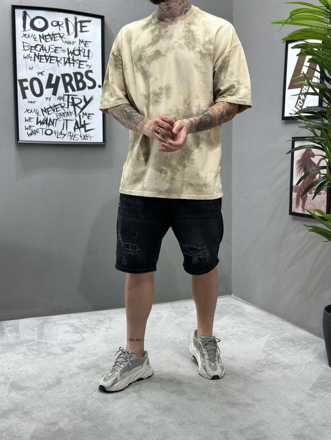iki iplik yıkamalı Oversize T-shirt