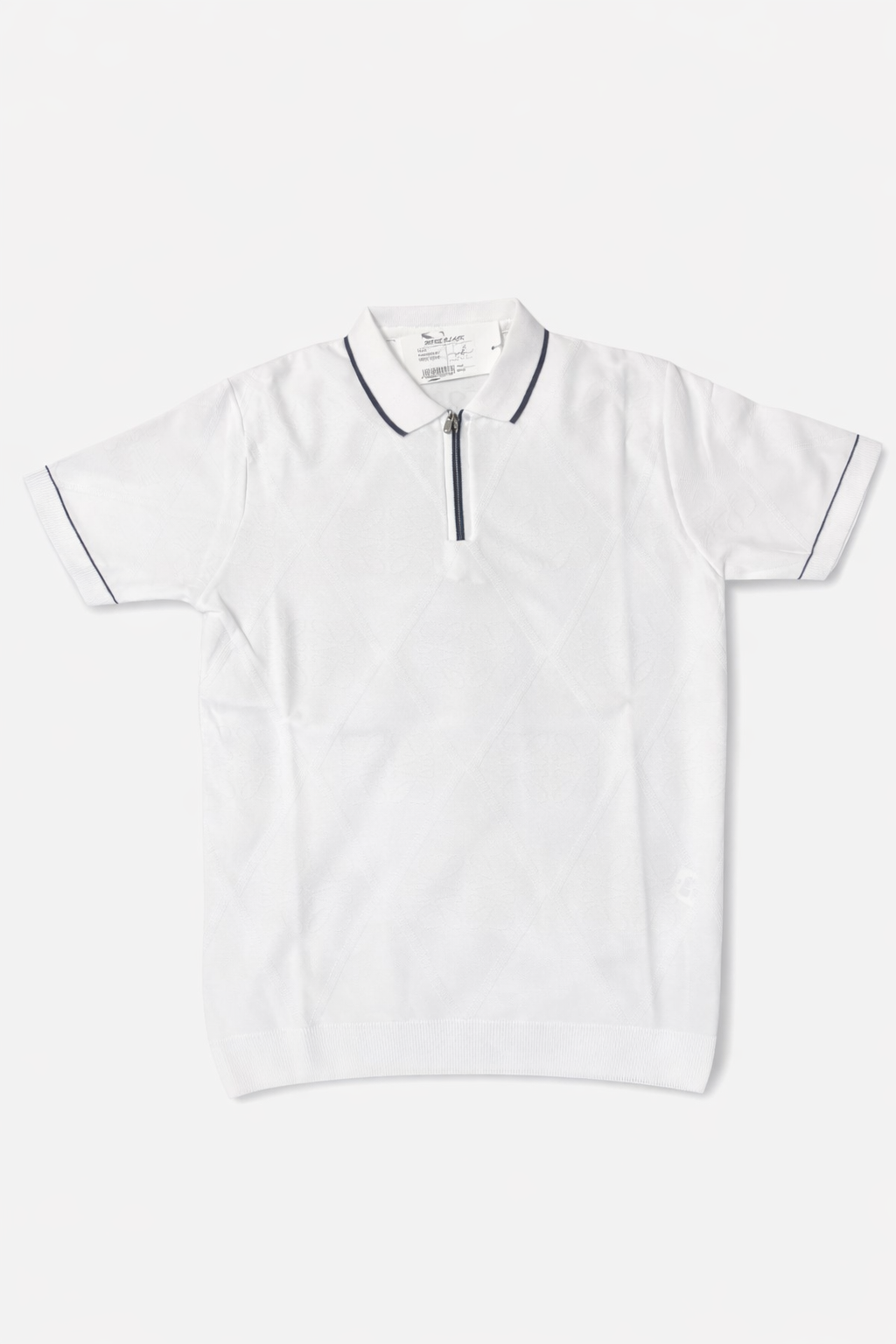 Fermuarlı Erkek Triko Tişört-Beyaz