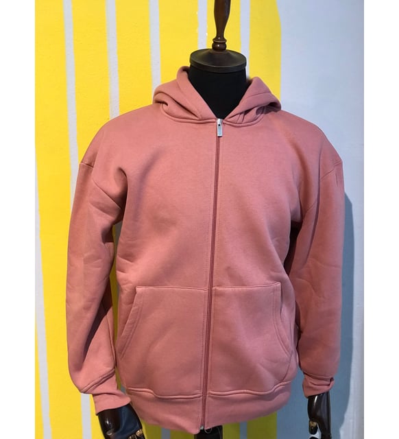 Unisex Fermuarlı Kapüşonlu Sweatshirt- (Pudra)