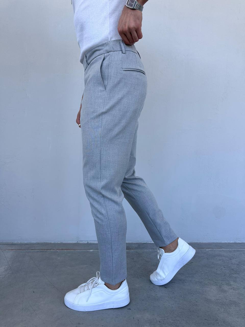 Slim Fit Gri  Kumaş Pantolon