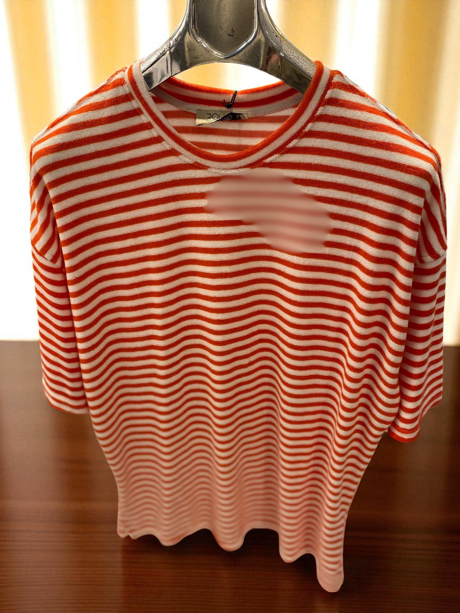 Çizgili Basic Oversize Unisex Tshirt-Turuncu