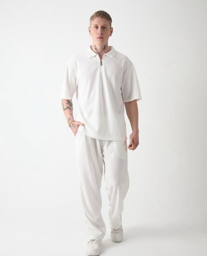Beyaz Oversize Polo Yaka Tişört