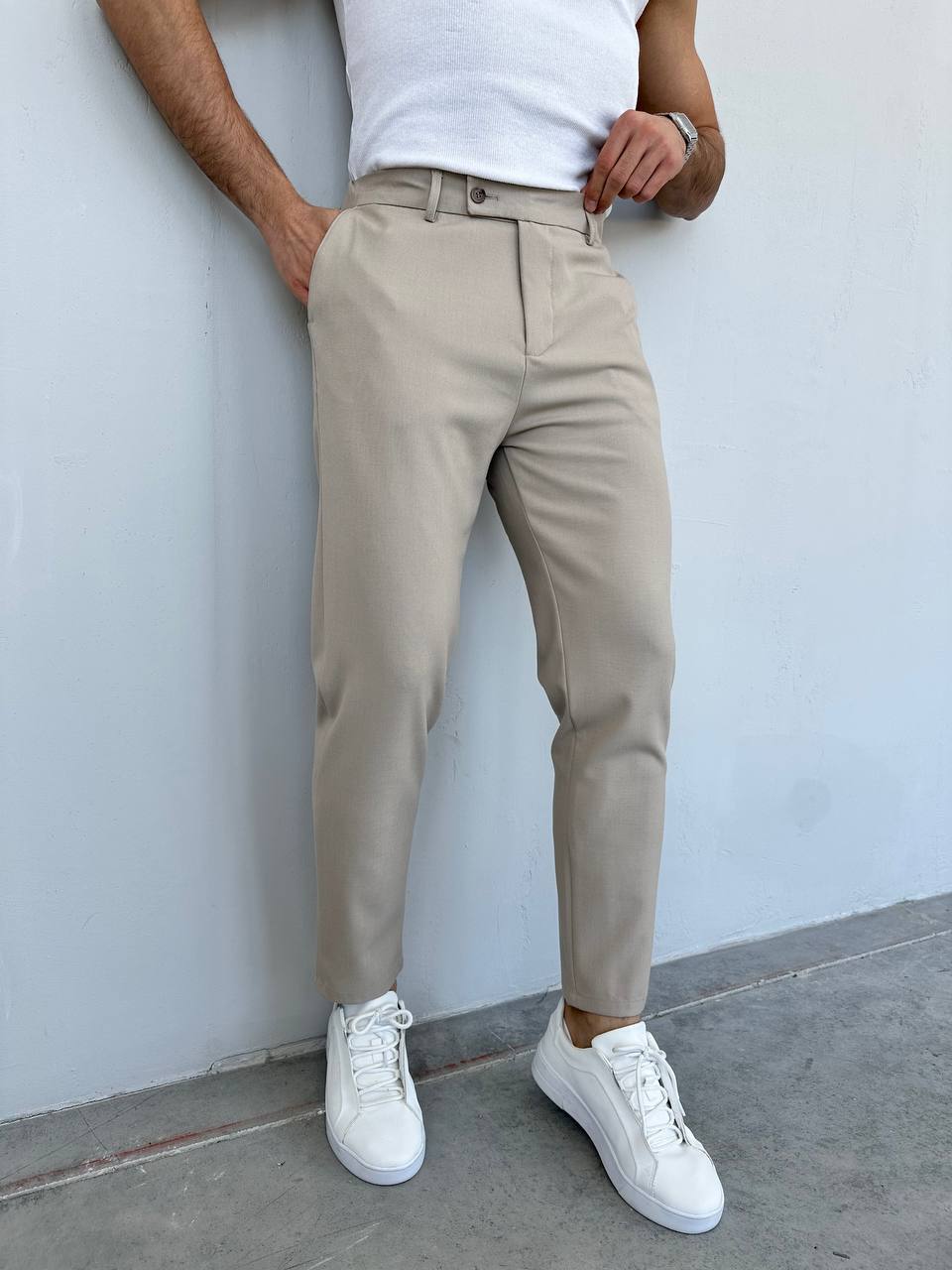 Slim Fit Bej Kumaş Pantolon