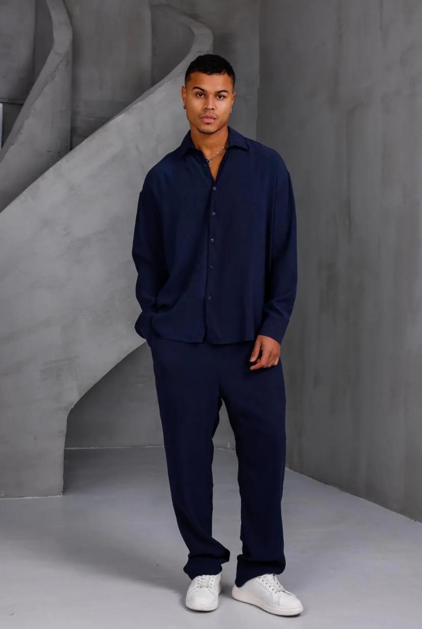 Oversize Erkek İkili Takım Gömlek Pantolon -Lacivert