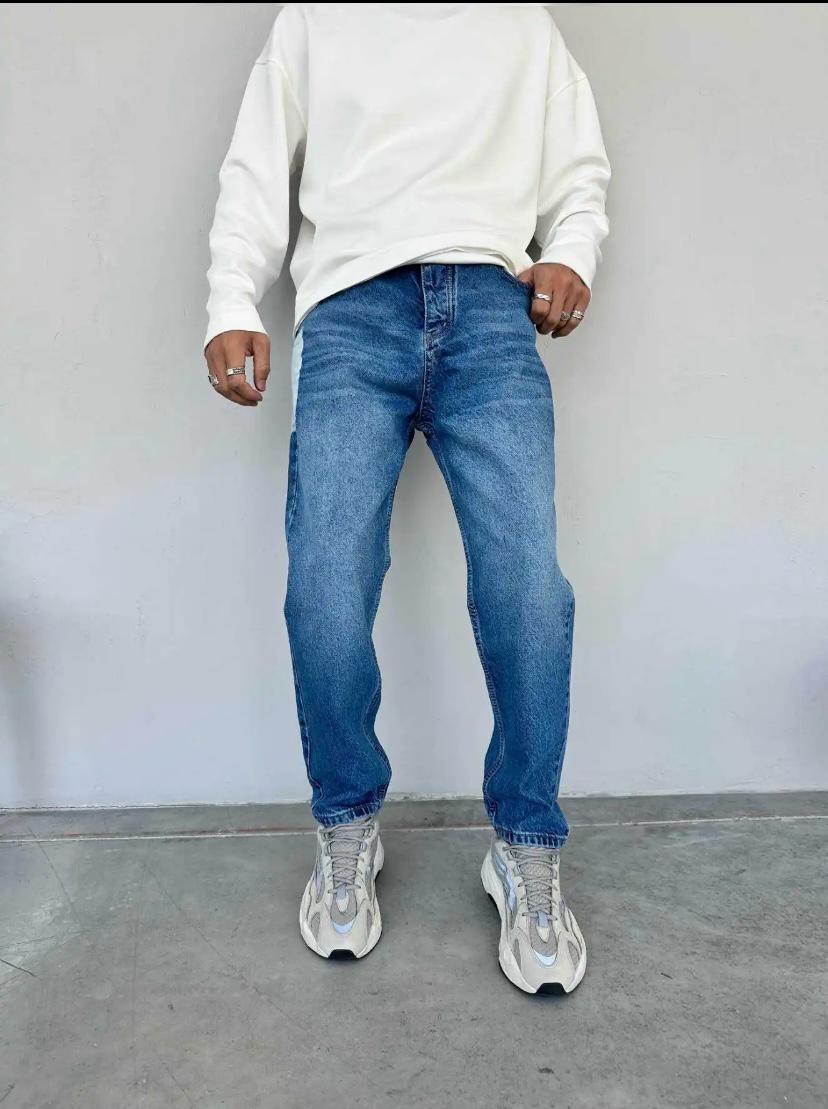 Lacivert Desenli Boyfrıend Pantolon