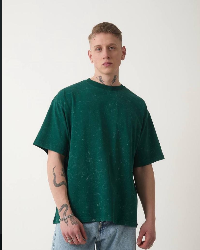 Desenli Oversize Suprem Kumaş T-shirt Yeşil