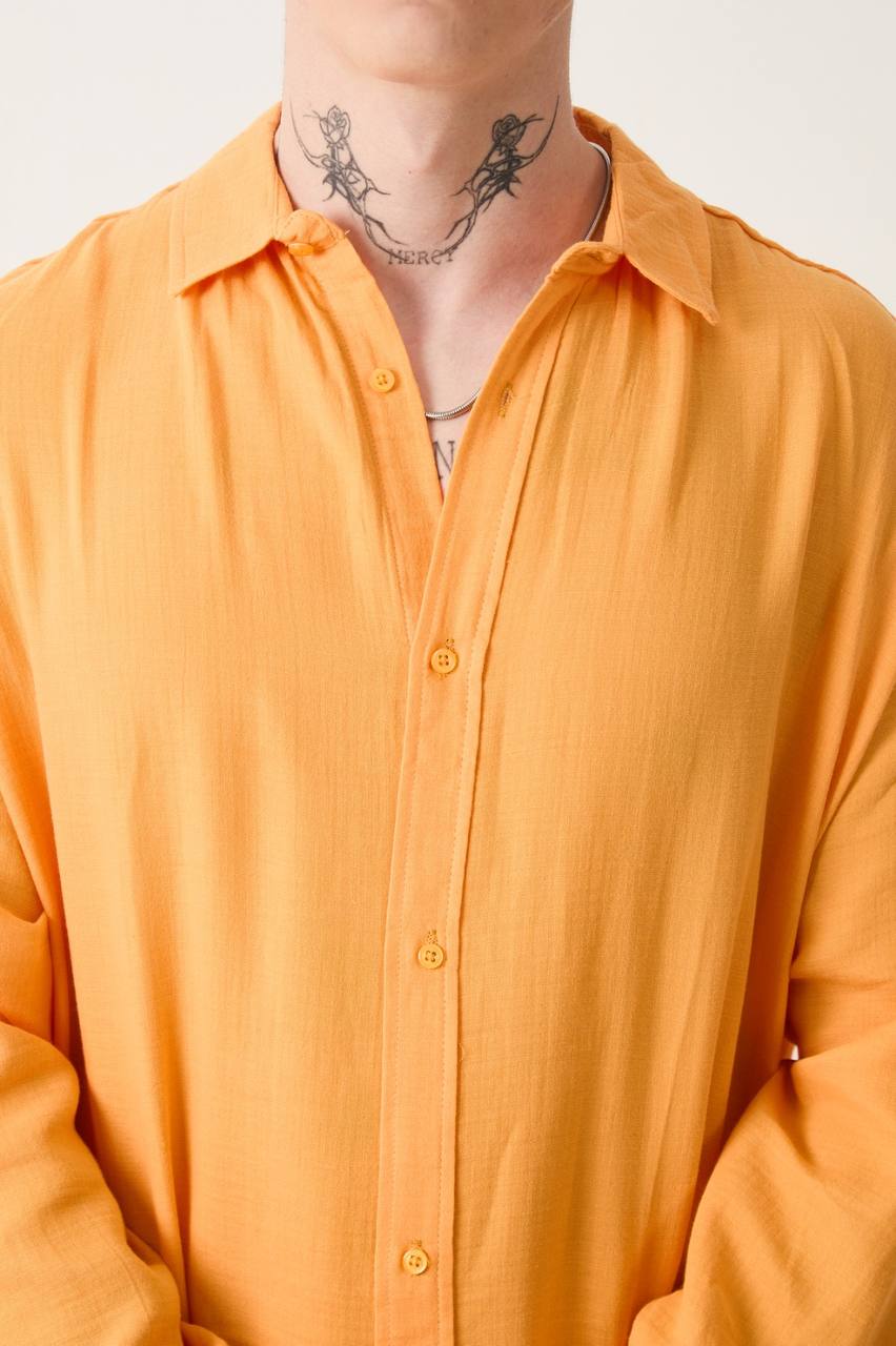 Müslin Kumaş Oversize Turuncu  Gömlek