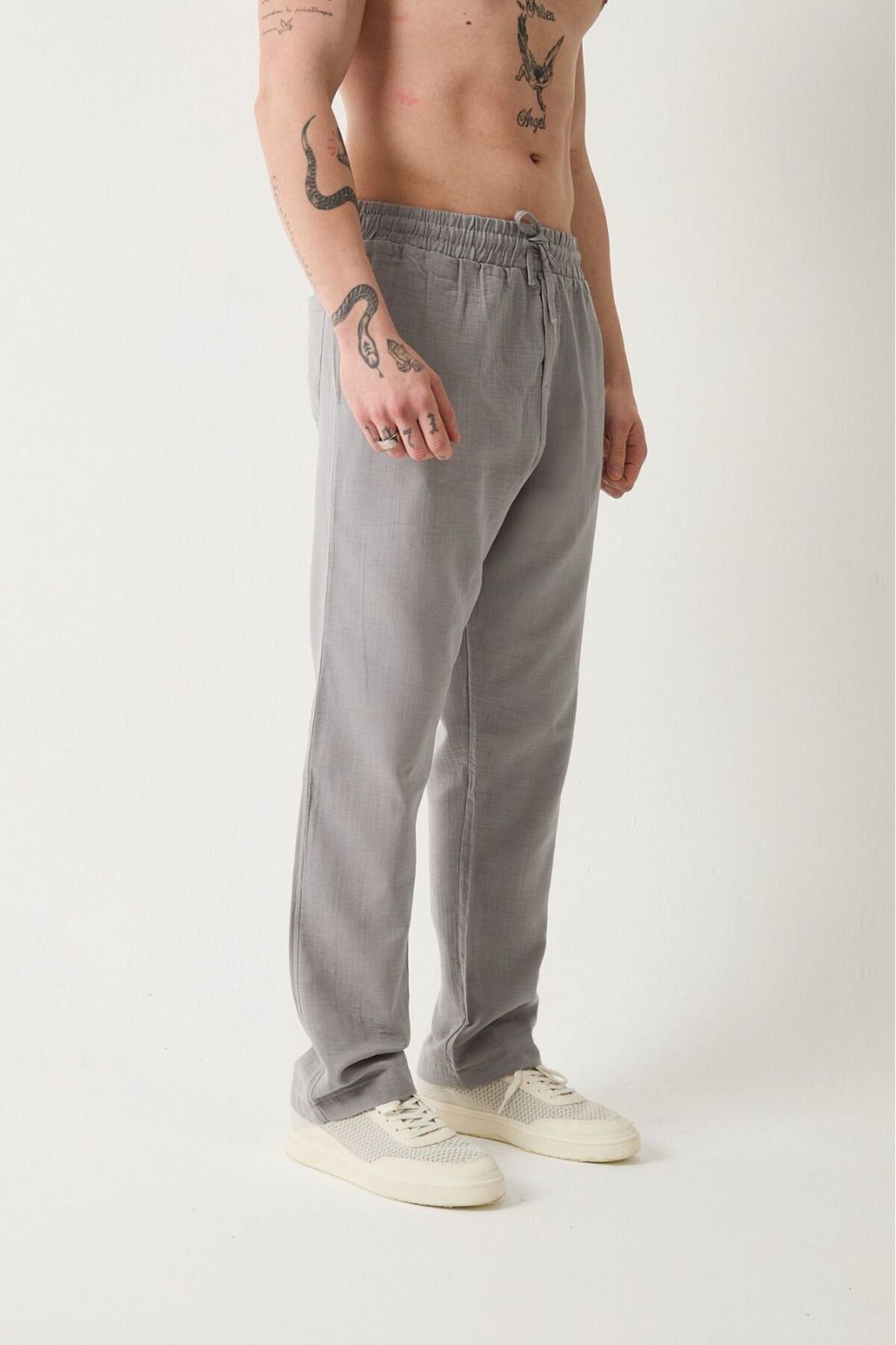 Müslin Keten Pantolon -Gri