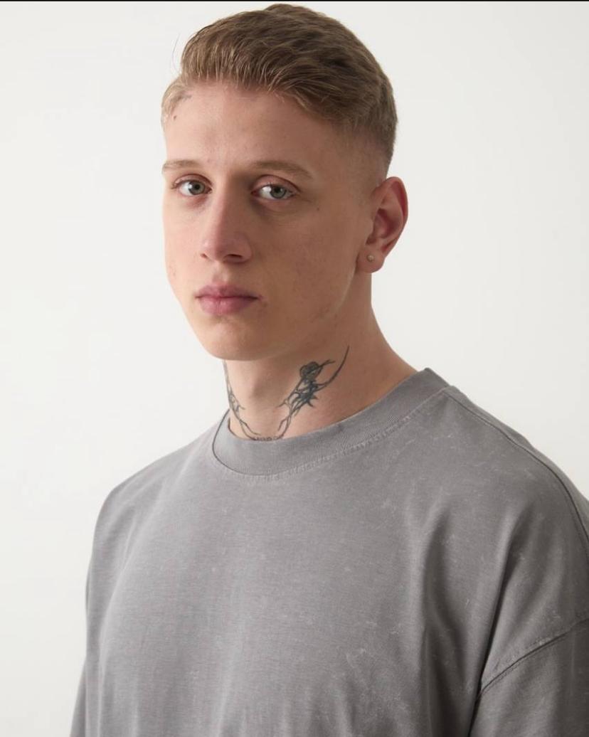 Desenli Oversize Suprem Kumaş T-shirt Gri