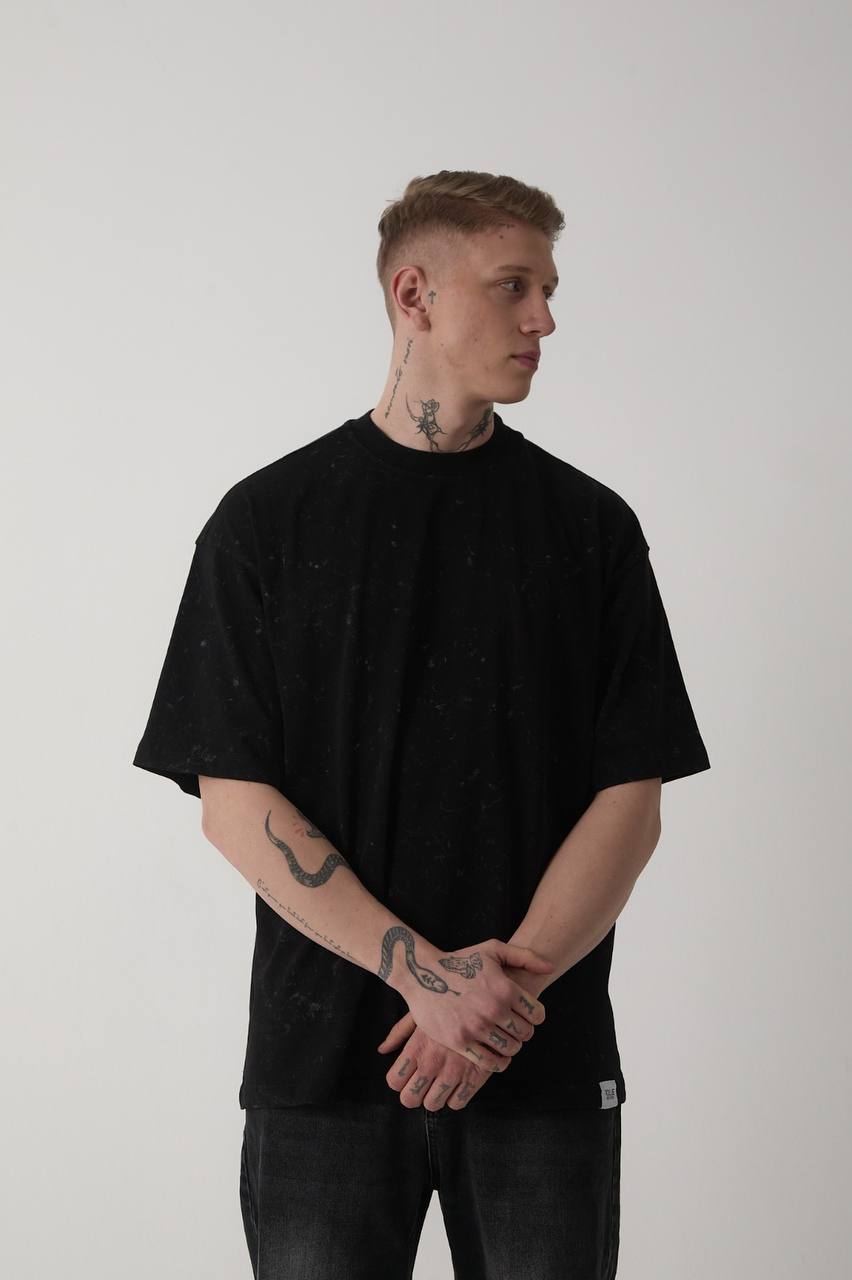 Desenli Oversize Suprem Kumaş T-shirt Siyah