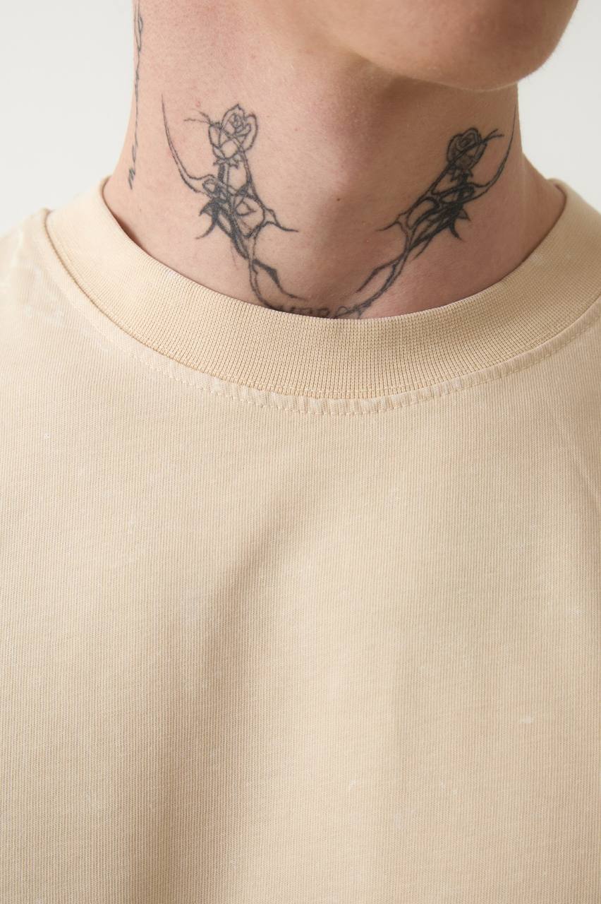Desenli Oversize Suprem Kumaş T-shirt Bej