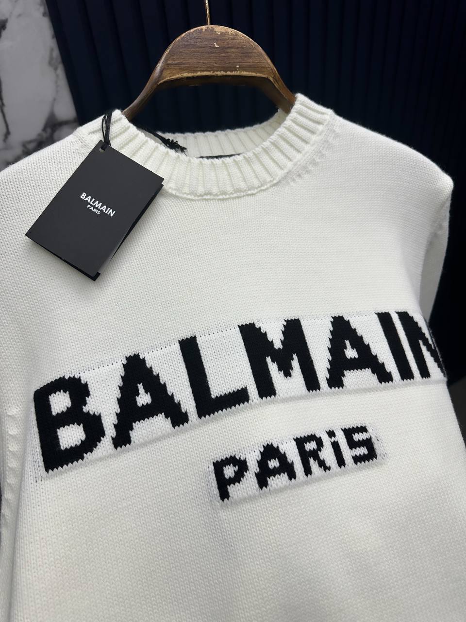 Blmain Bisiklet Yaka Triko Sweatshirt-Beyaz