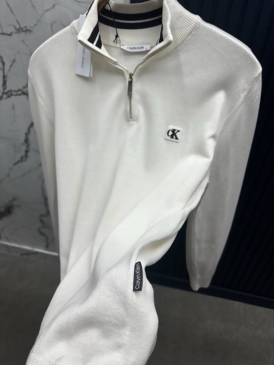 CK Fermuarlı Sweatshirt-Beyaz
