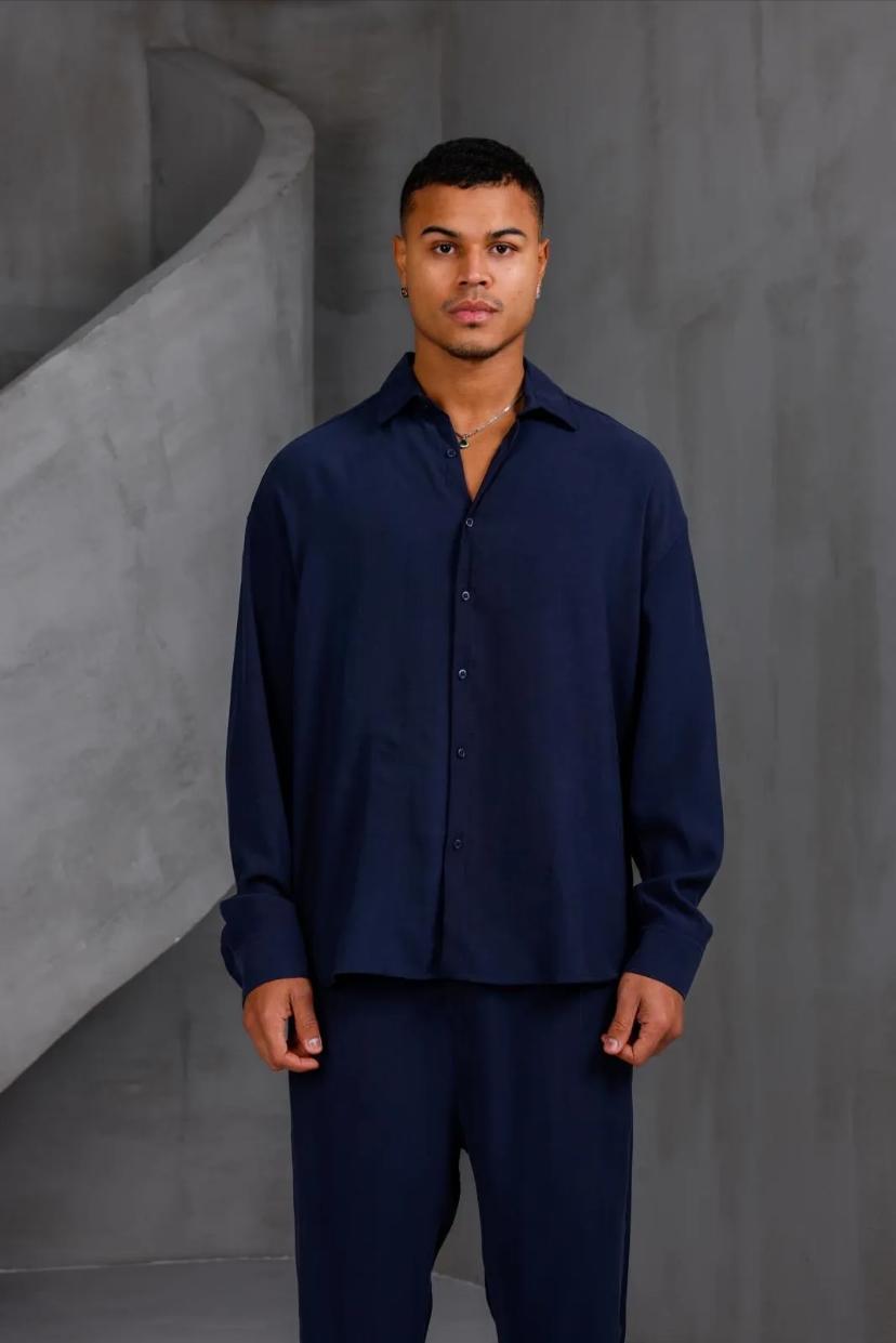 Oversize Erkek İkili Takım Gömlek Pantolon -Lacivert