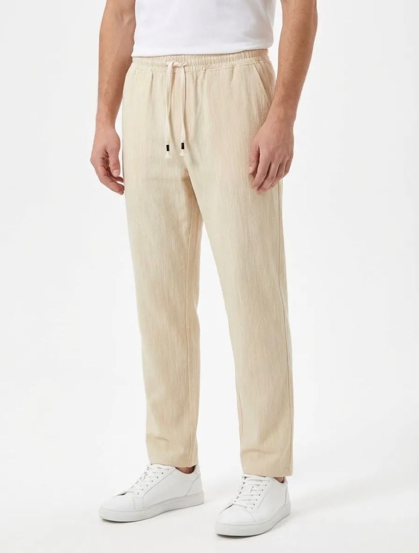 Bej Keten Baggy Pantolon