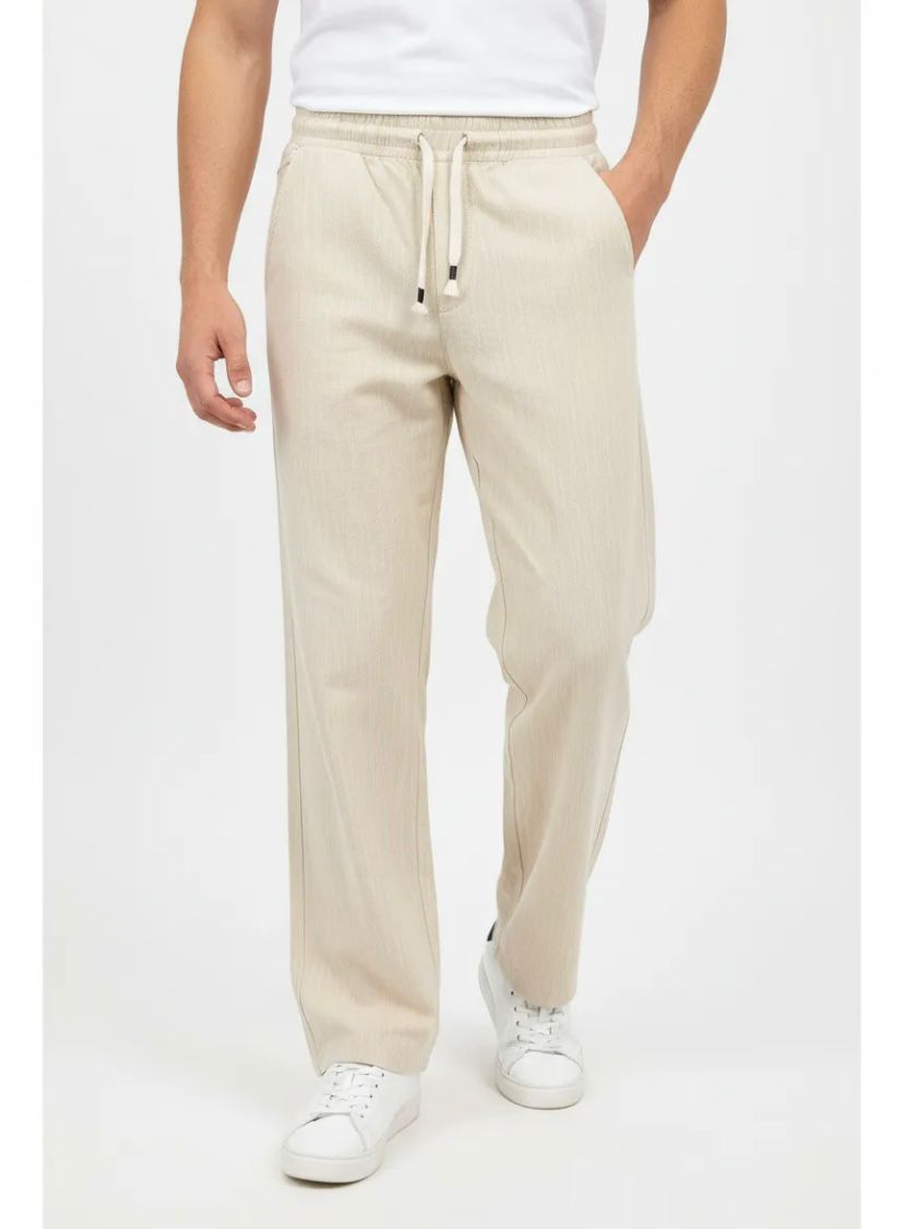 Bej Keten Baggy Pantolon