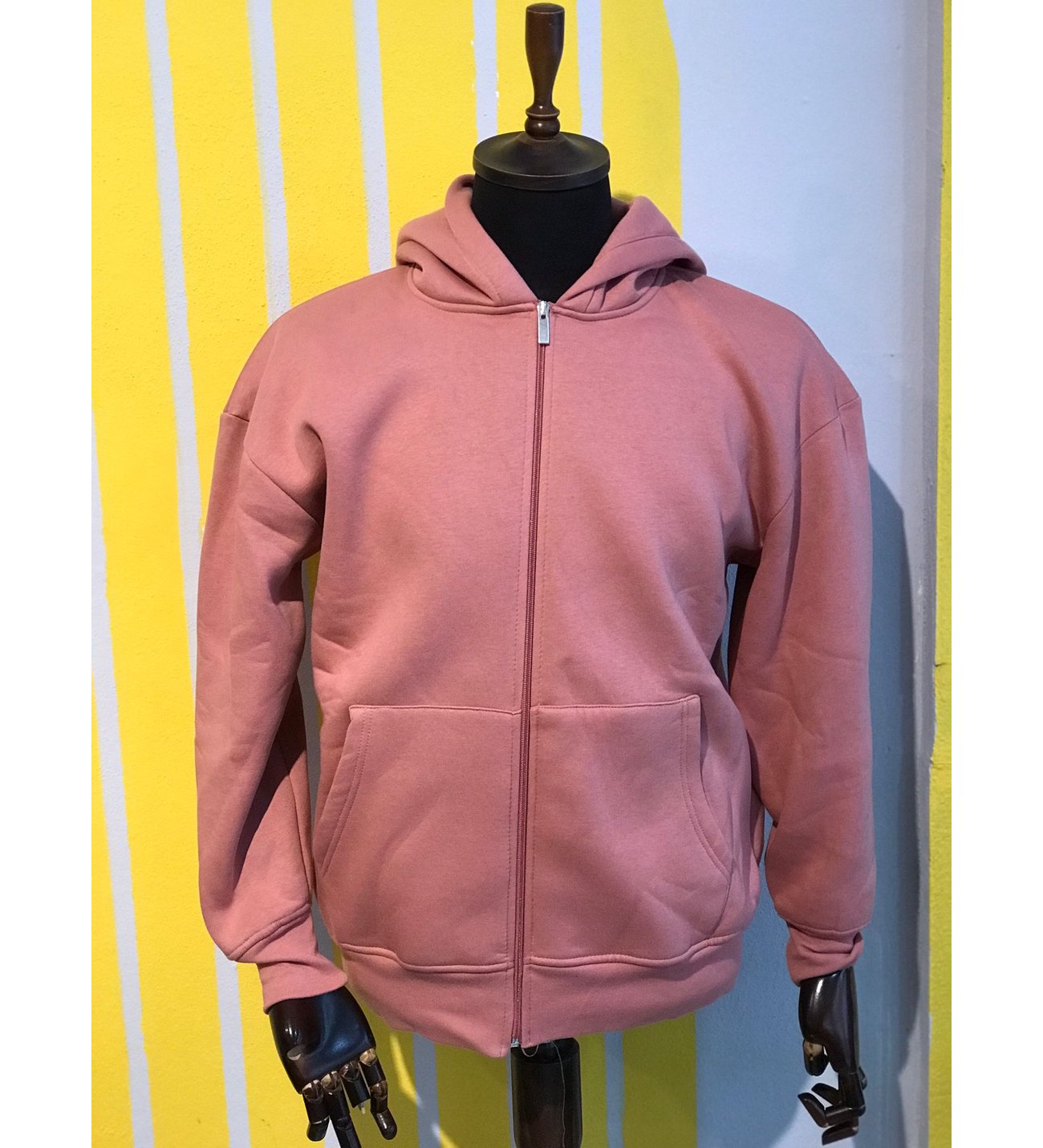 Unisex Fermuarlı Kapüşonlu Sweatshirt- (Pudra)