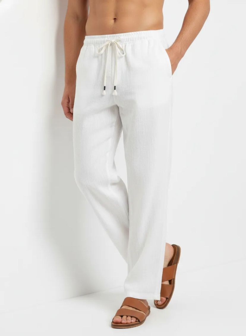 Ekru Keten Baggy Pantolon