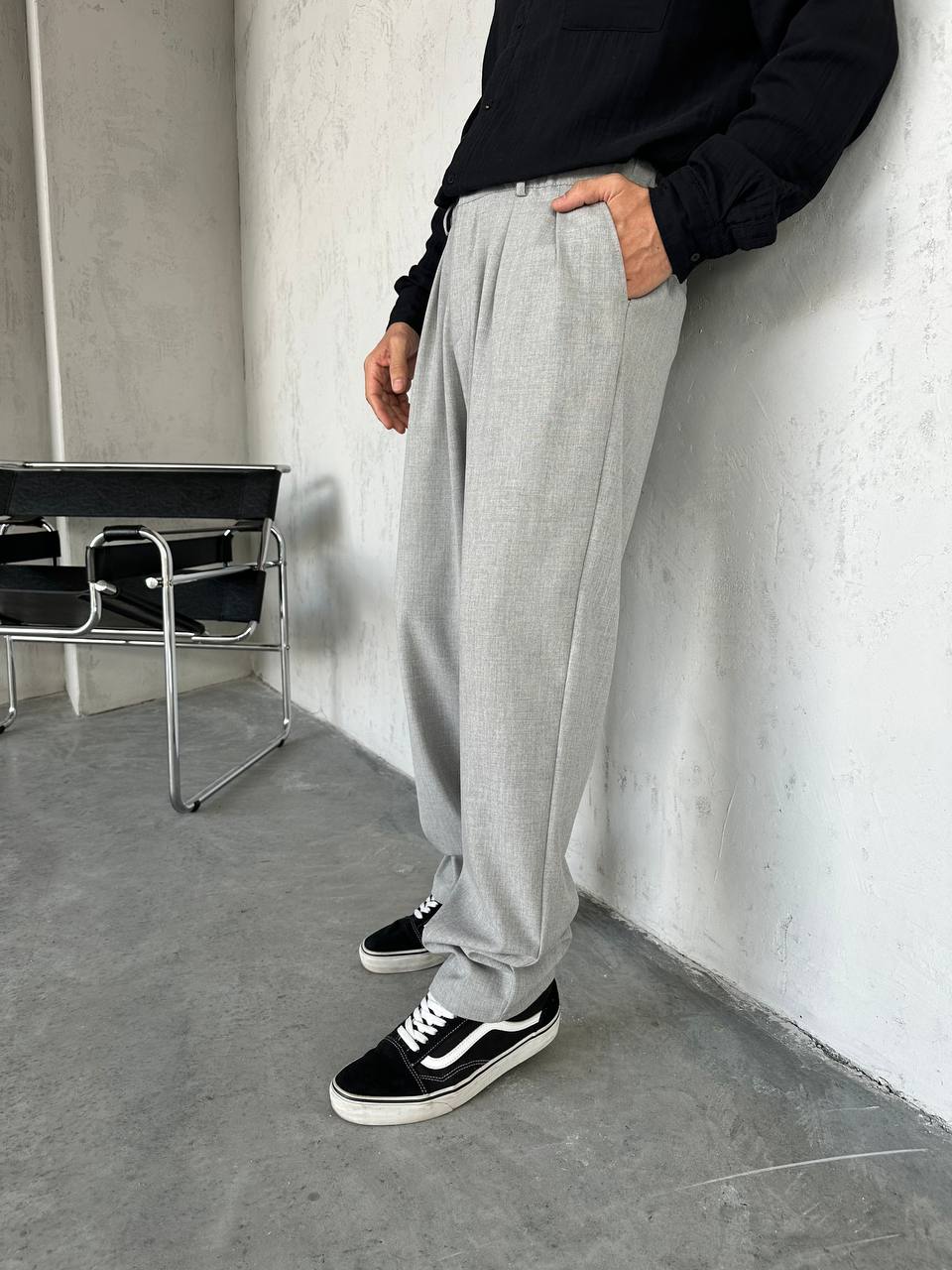 Gri Baggy Kesim Kumaş Pantolon