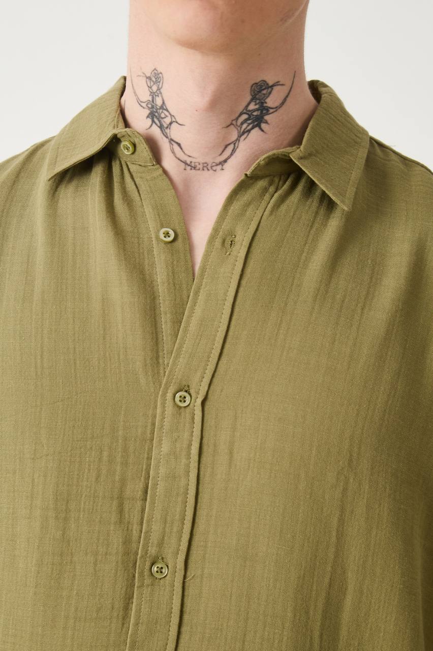 Müslin Kumaş Oversize Haki  Gömlek