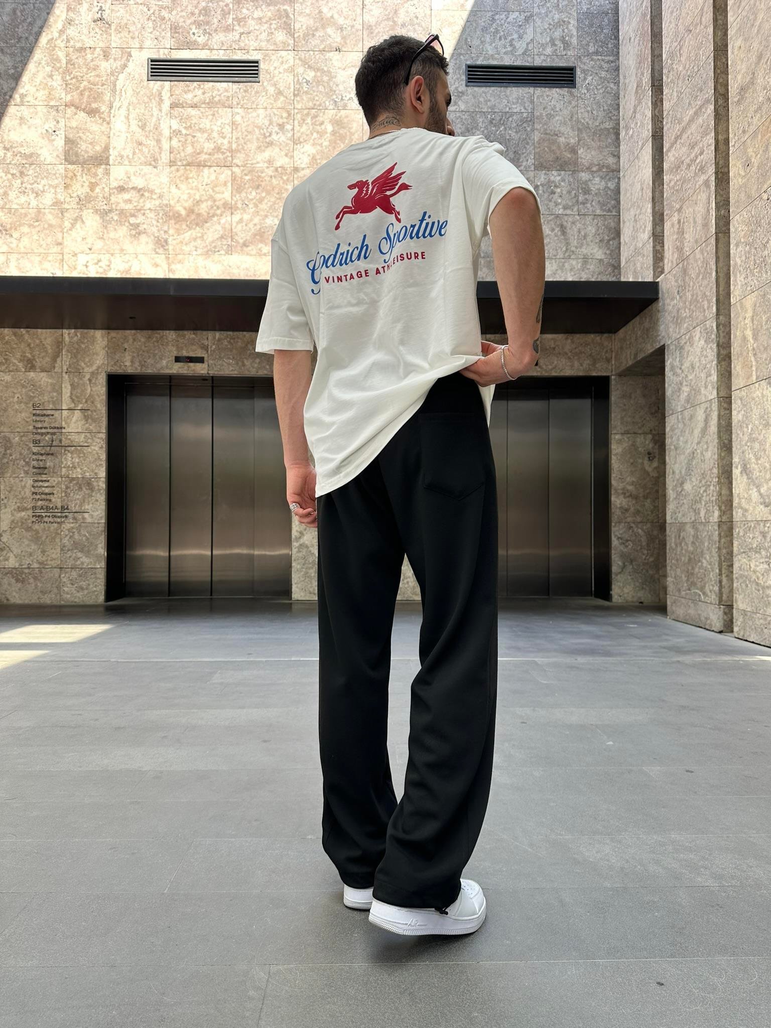 SW Nakışlı Baggy Lastik Paça Eşofman Altı-Siyah