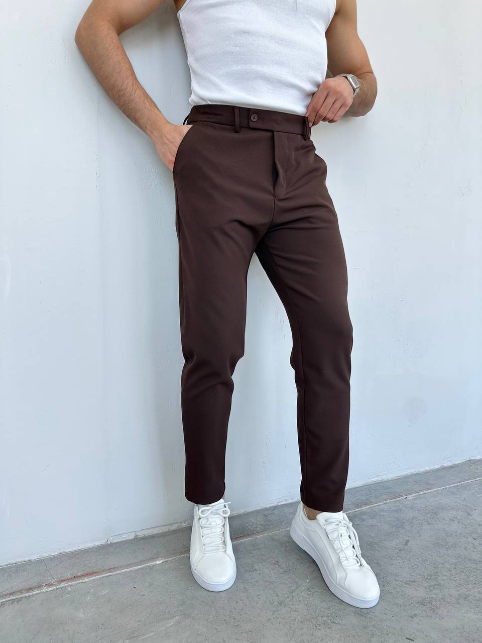 Slim Fit Kahverengi  Kumaş Pantolon