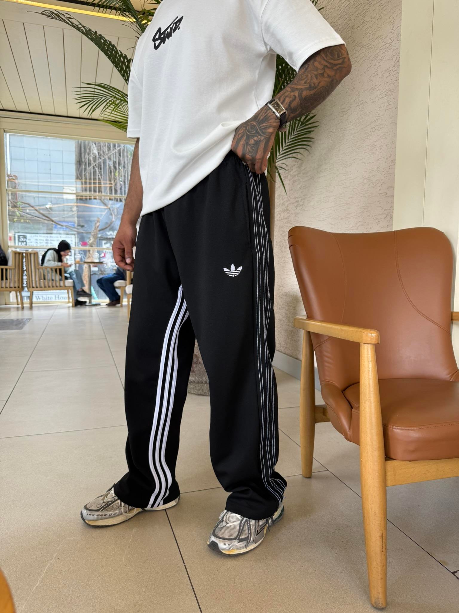 Cift Ters Şeritli Premium Baggy Eşofman - Siyah