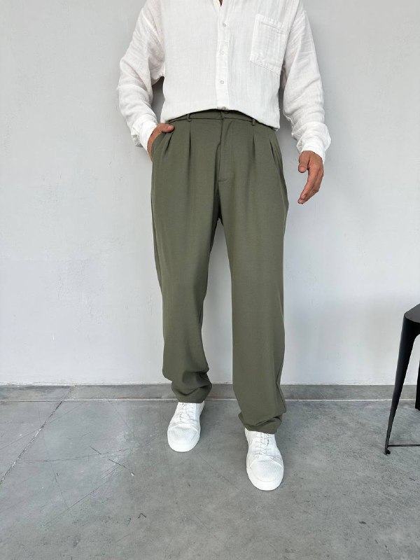 Haki Baggy Kesim Kumaş Pantolon