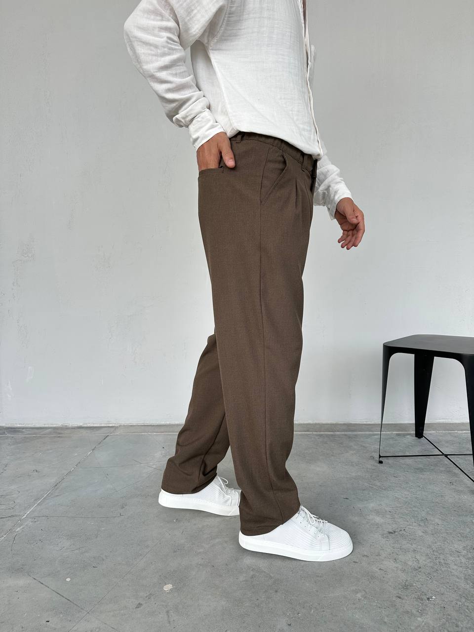 YÜN KAHVE Baggy Kesim Kumaş Pantolon