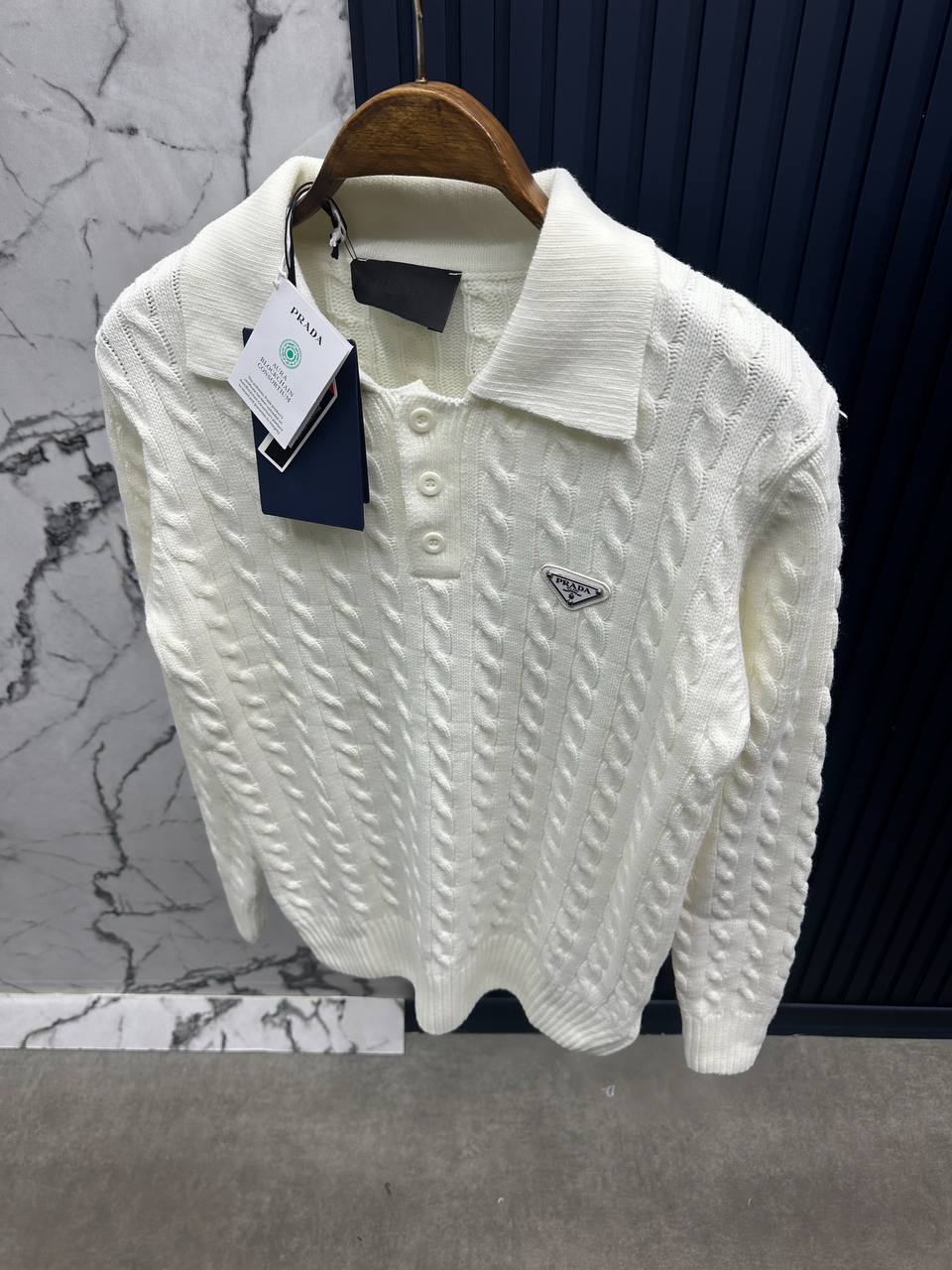 Prda Pamuk Triko Polo Yaka-Ekru