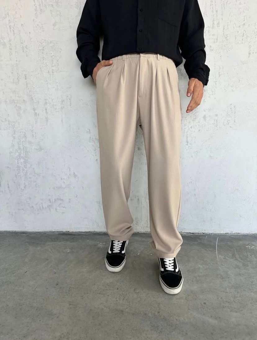 Bej  Baggy Kumaş Pantolon