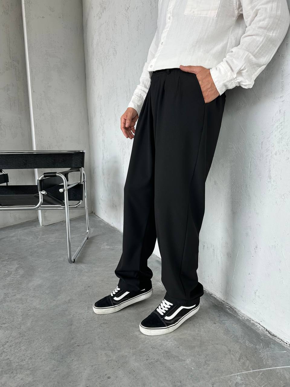 Siyah Baggy Kesim Kumaş Pantolon