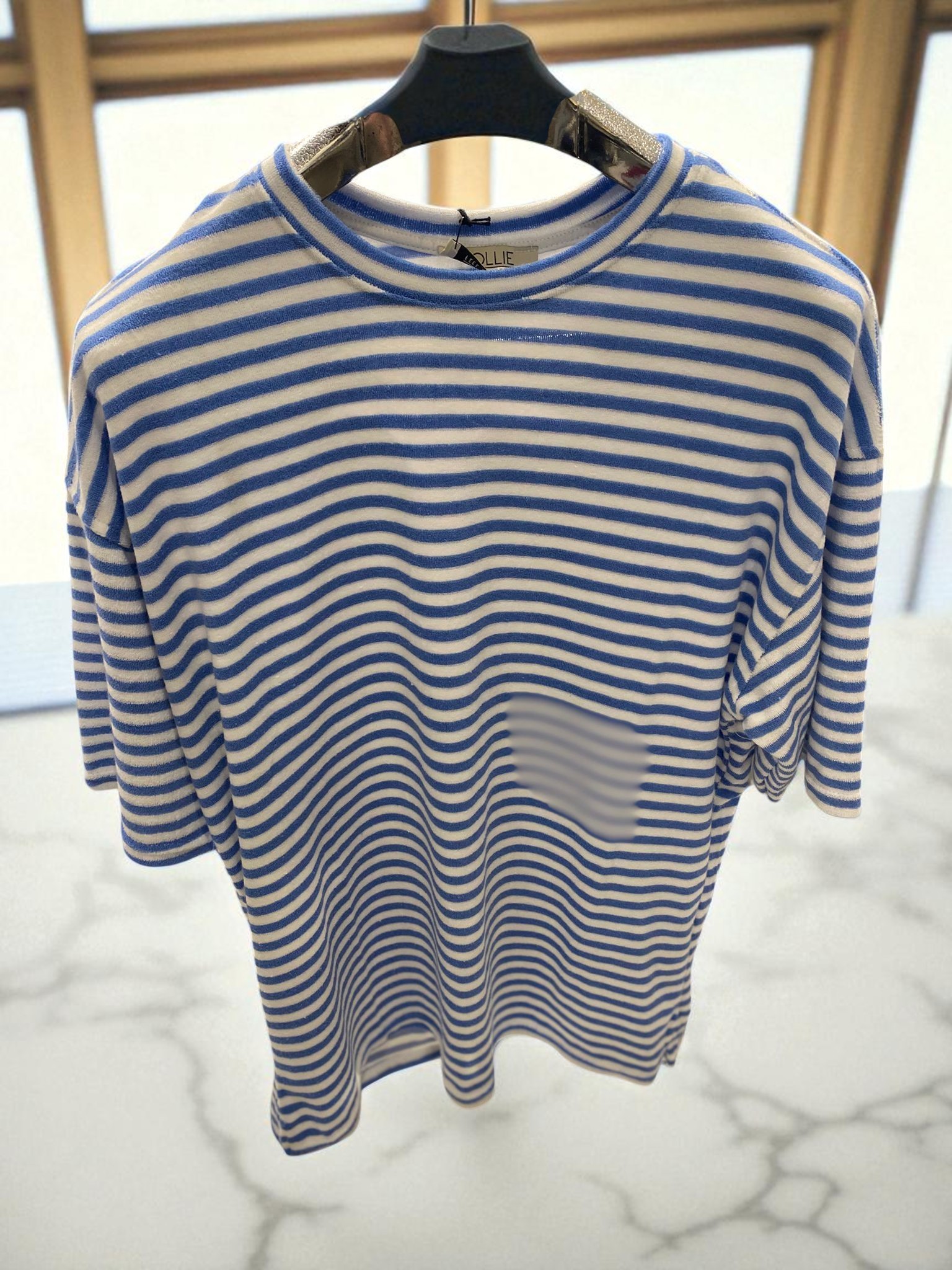 Çizgili Basic Oversize Unisex Tshirt-Mavi