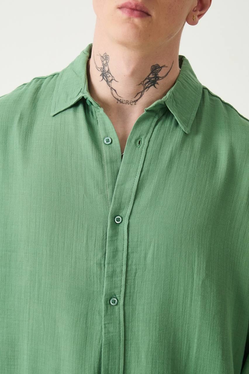 Müslin Kumaş Oversize Yeşil Gömlek