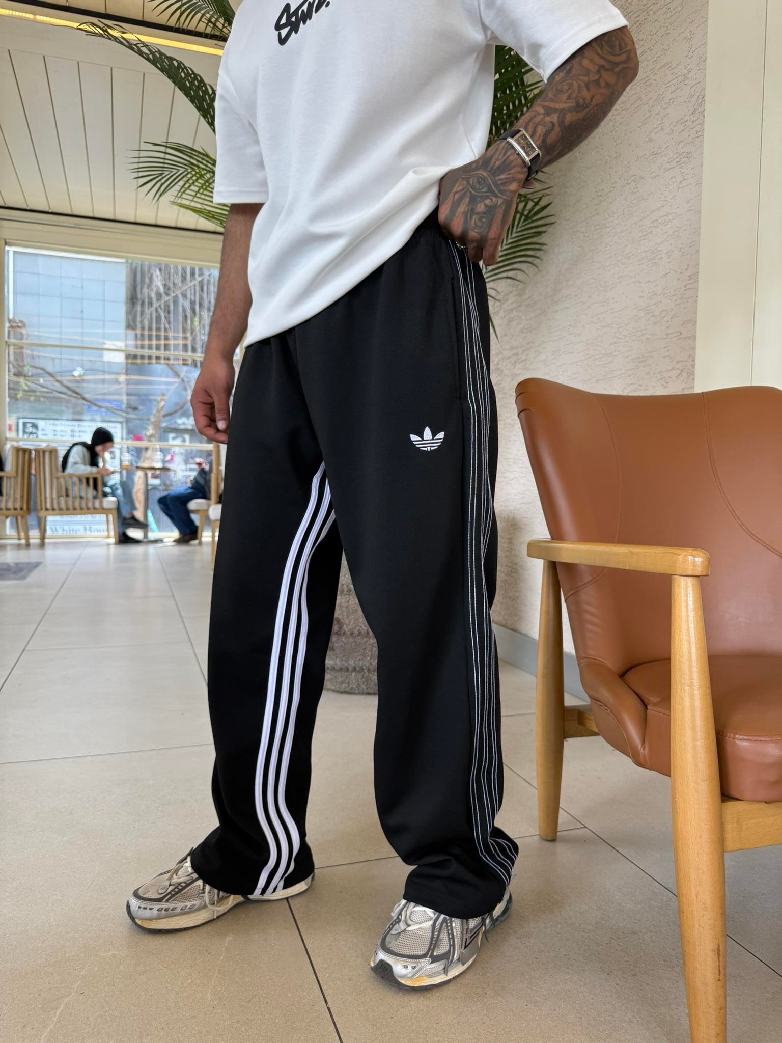 Cift Ters Şeritli Premium Baggy Eşofman - Siyah