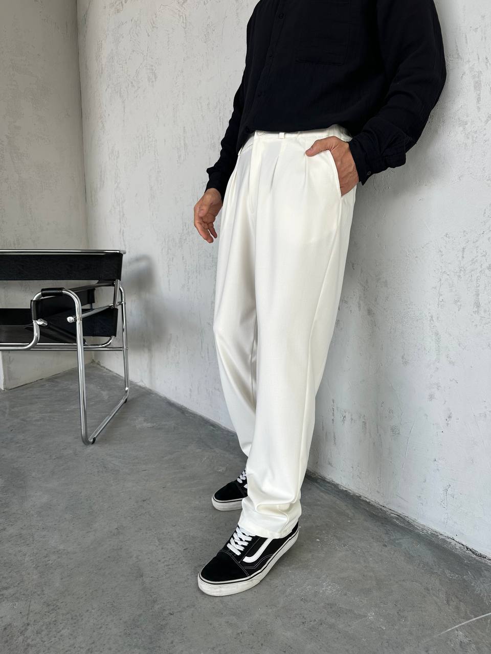 Ekru Baggy Kesim Kumaş Pantolon