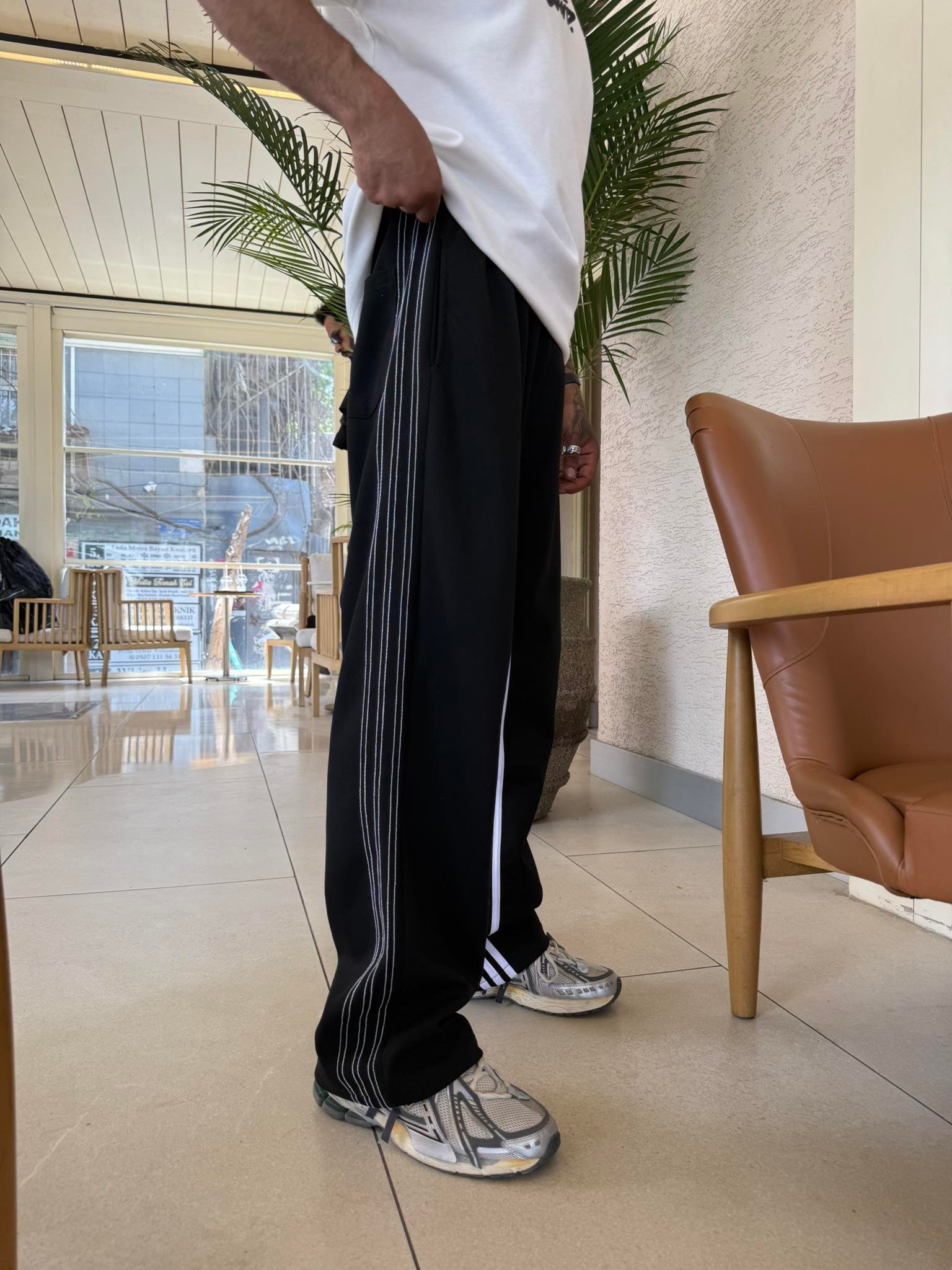 Cift Ters Şeritli Premium Baggy Eşofman - Siyah