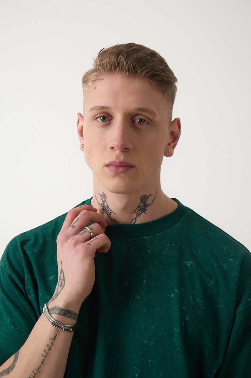 Desenli Oversize Suprem Kumaş T-shirt Yeşil