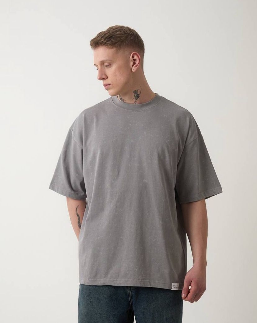 Desenli Oversize Suprem Kumaş T-shirt Gri
