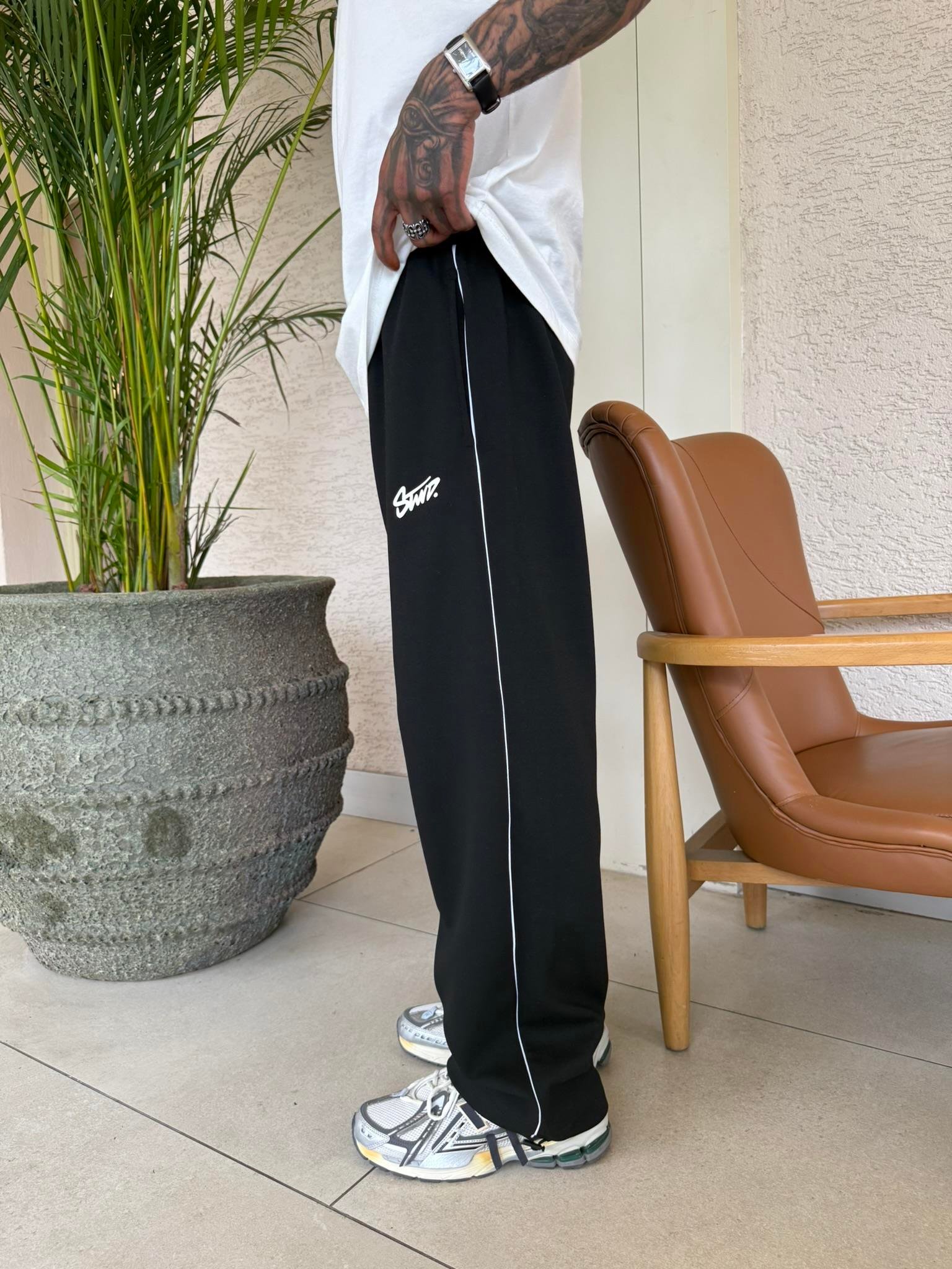 Stwd Nakışlı Baggy Lastik Paça Eşofman Altı-Siyah