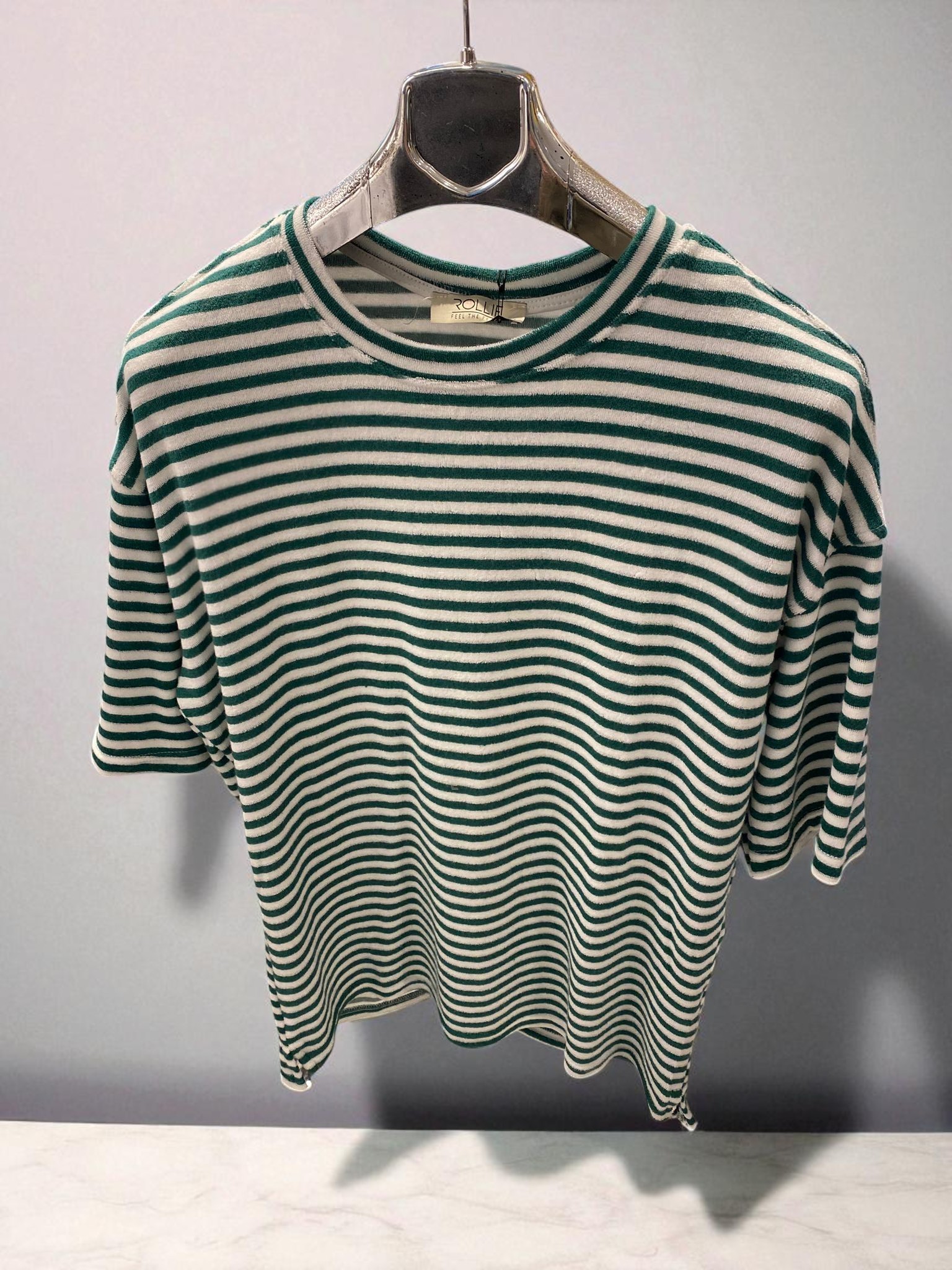 Çizgili Basic Oversize Unisex Tshirt-Yeşil