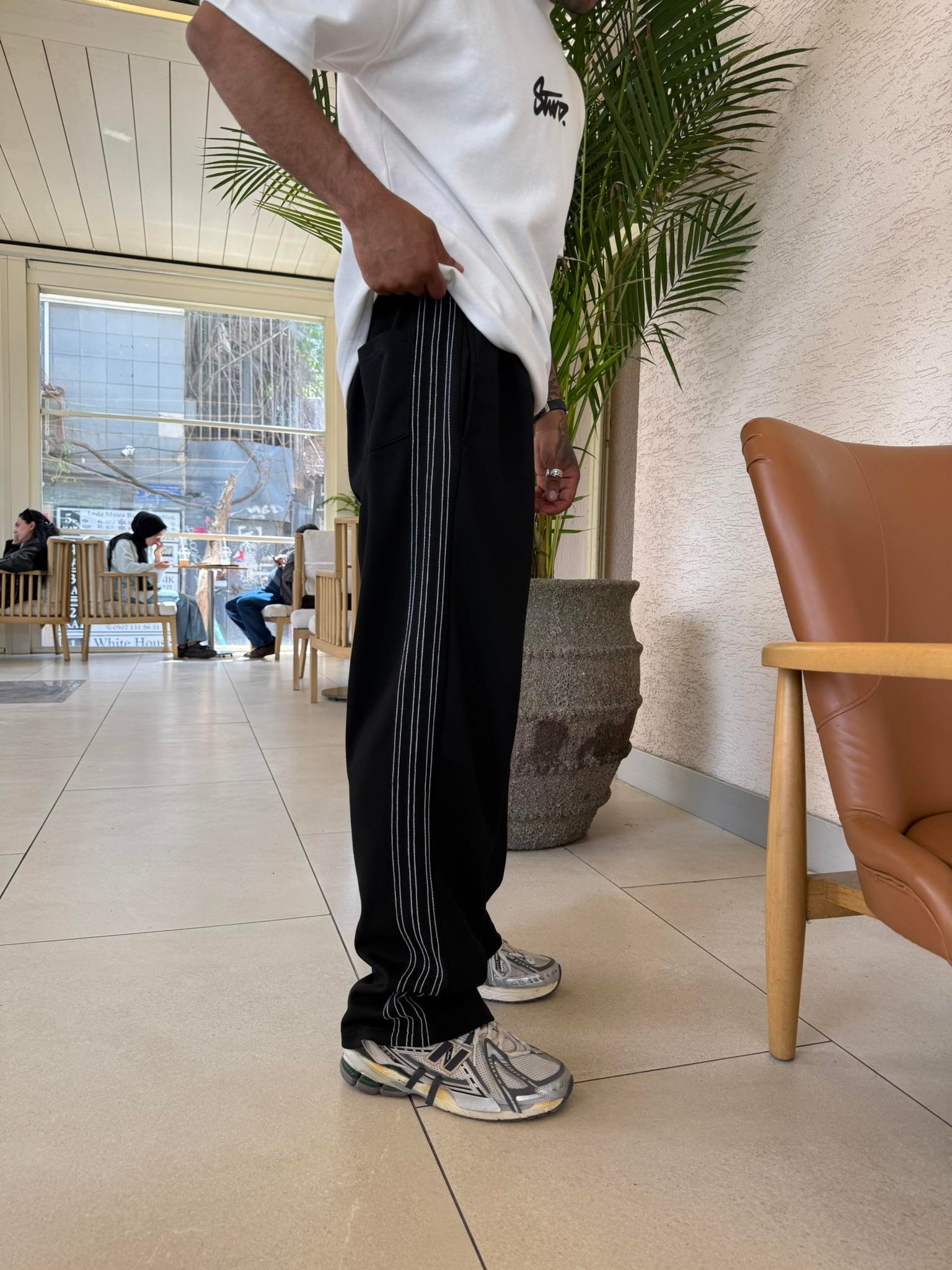 Cift Ters Şeritli Premium Baggy Eşofman - Siyah