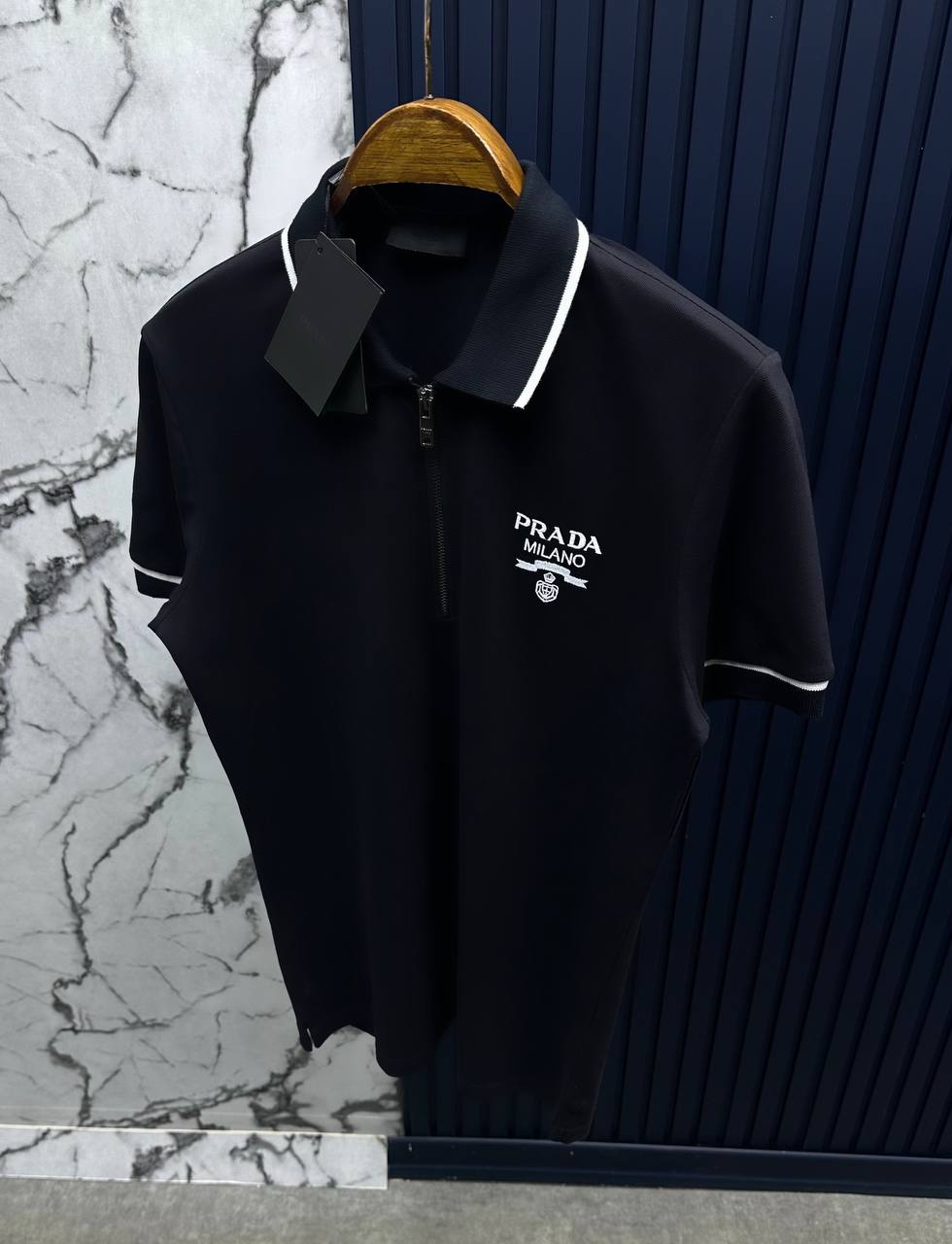 P SİYAH FERMUARLI POLO YAKA T-SHİRT