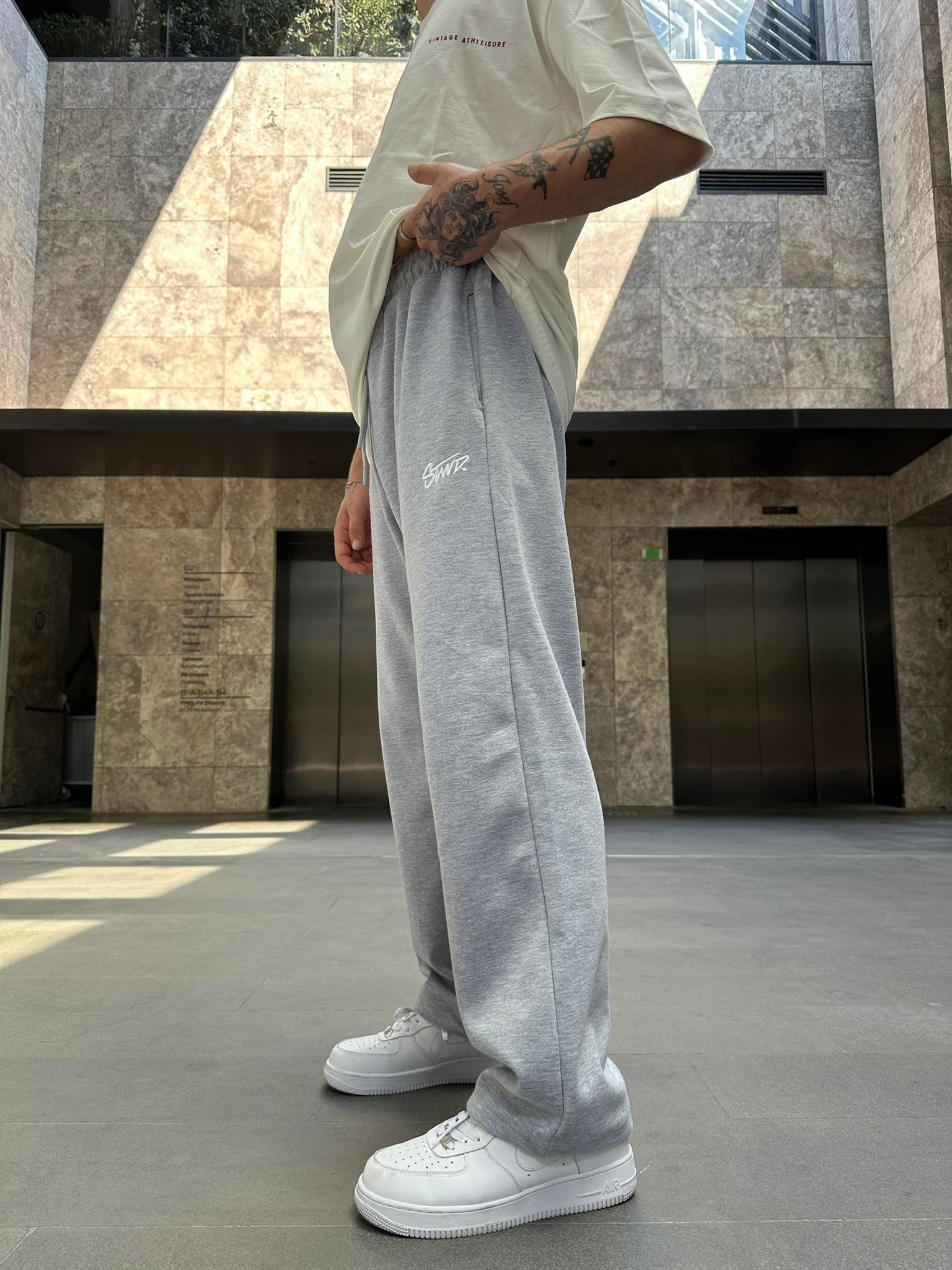 SW Nakışlı Baggy Stoper Paça Eşofman Altı - Gri