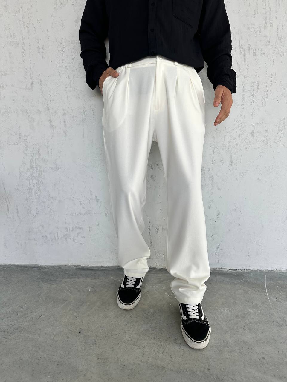 Ekru Baggy Kesim Kumaş Pantolon