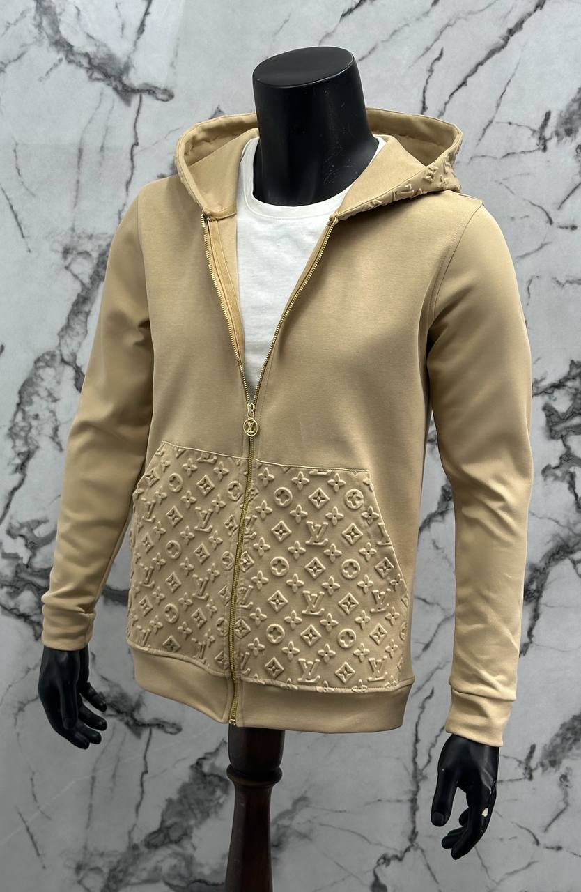louis vuitton unisex kapüşonlu sweatshirt -bej