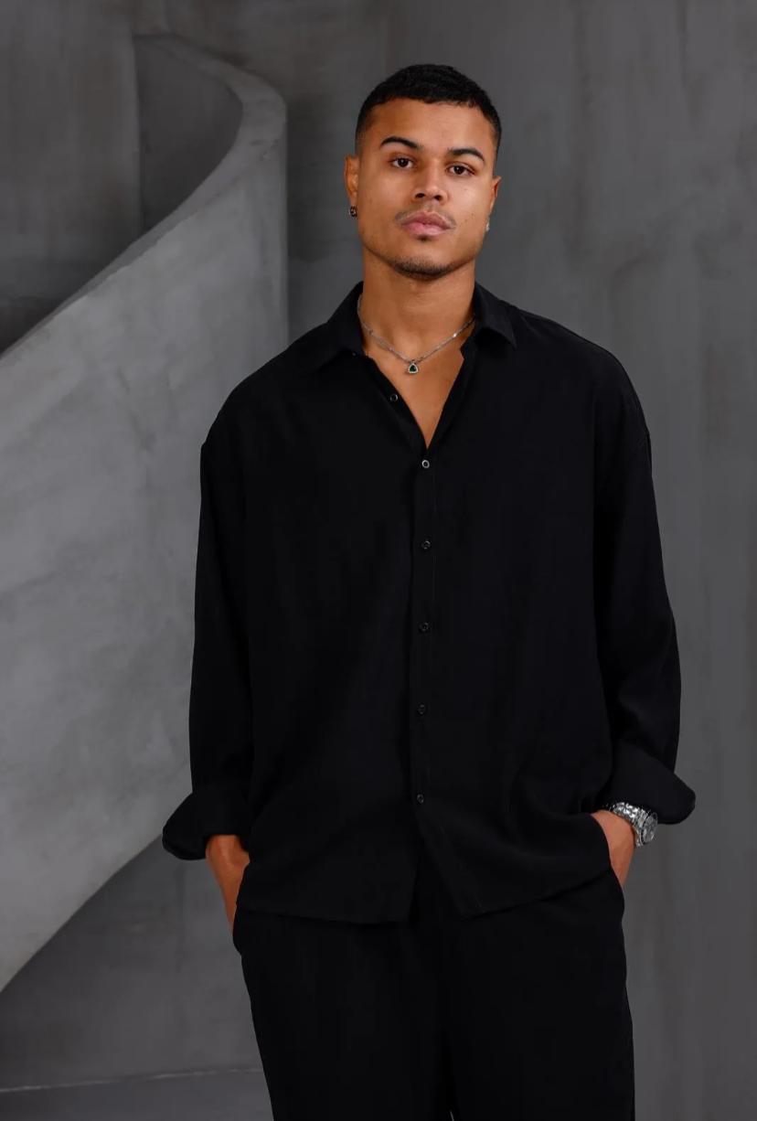 Oversize Erkek İkili Takım Gömlek Pantolon -Siyah