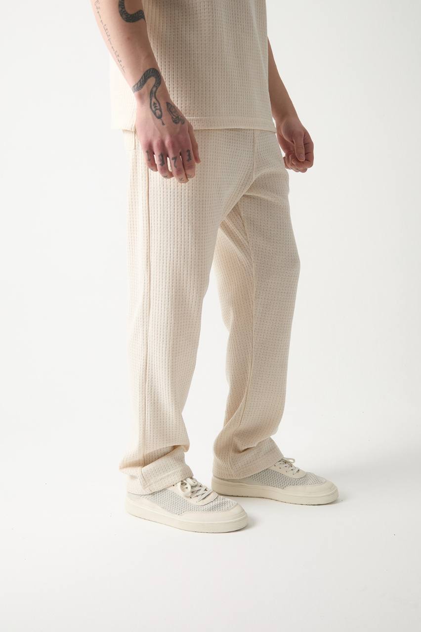 27041 WAFFLE DESEN BAGGY PANTOLON-Ekru