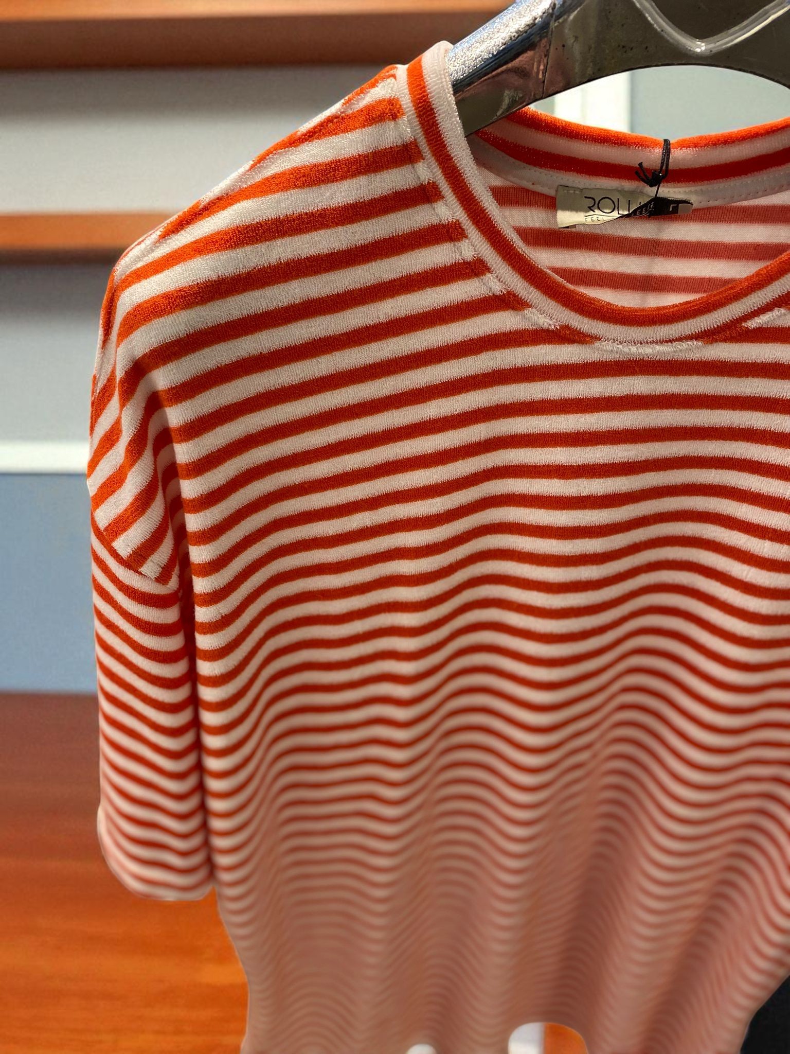 Çizgili Basic Oversize Unisex Tshirt-Turuncu